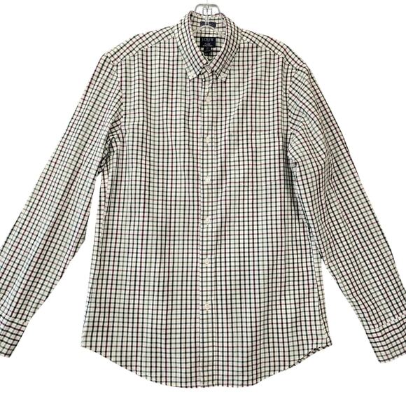 J Crew White Plaid Button Down Shirt Slim Fit Stretch Flex Wash Men's Size M Top - Picture 1 of 7